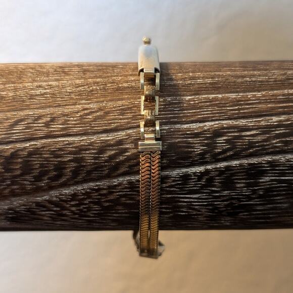 Vintage 40s Forstner 12K Gold Filled ID Double Square Snake Chain Bracelet - Picture 2 of 13